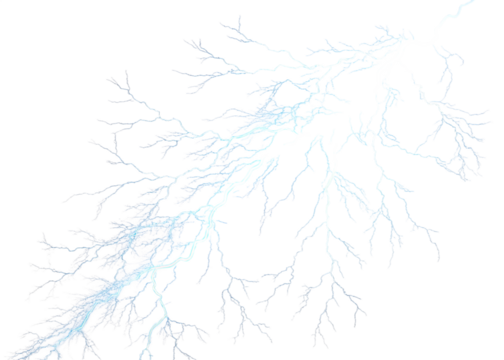 Intense white lightning bolt illuminates dark night sky during powerful thunderstorm