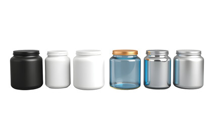 Variety of Supplement Jars on Transparent Background