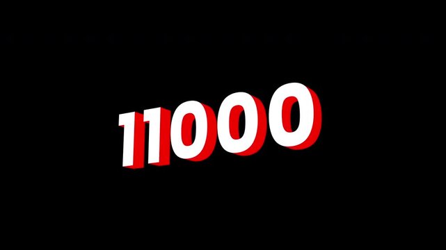 0 To 11000 or Eleven Thousand Text Animation. Alpha matte with transparent background 4K resolution.