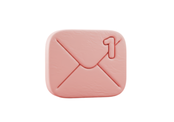 Isolated 3D Pink Email Icon with One New Message Notification Alert