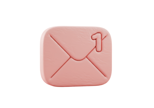 Isolated 3D Pink Email Icon with One New Message Notification Alert