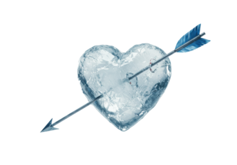 Isolated Frozen Ice Heart Pierced by Cupid's Arrow as a Metaphor for Heartbreak