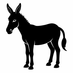 Fototapeta premium Black silhouette of a donkey standing isolated on white background