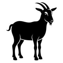 Fototapeta premium Black silhouette of a farm goat isolated on white background
