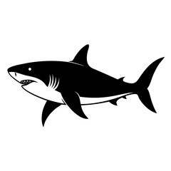 Fototapeta premium Black silhouette of a great white shark isolated on white background