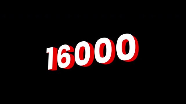 0 To 16000 or Sixteen Thousand Text Animation. Alpha matte with transparent background 4K resolution.