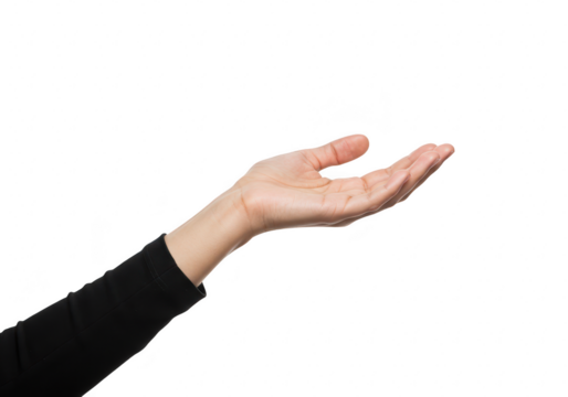 Open human hand isolated on transparent background