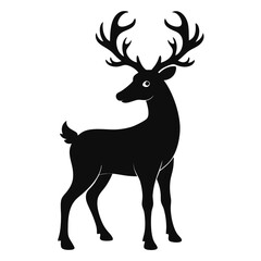 Fototapeta premium Black silhouette of a reindeer isolated on white background