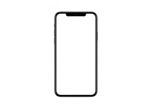 A modern black smartphone with a blank white screen, isolated on a transparent background - Powered by Adobe