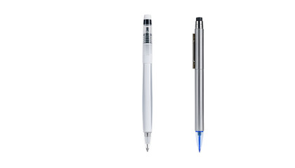 Fototapeta premium Two Pens White Mechanical Pencil and Silver Ballpoint