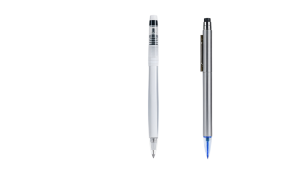 Two Pens White Mechanical Pencil and Silver Ballpoint