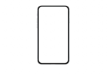 Modern smartphone with a blank white screen, ready for customization, isolated on transparent background