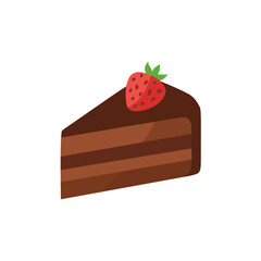 Delicious chocolate cake slice with strawberry on top isolated on white background