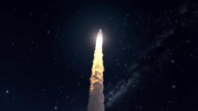 Ariane 6 rocket launching from mars desert into space