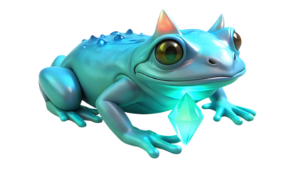 A blue frog holding a glowing crystal in its hands