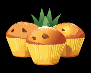 Delicious Freshly Baked Pineapple Muffins - Vector Illustration