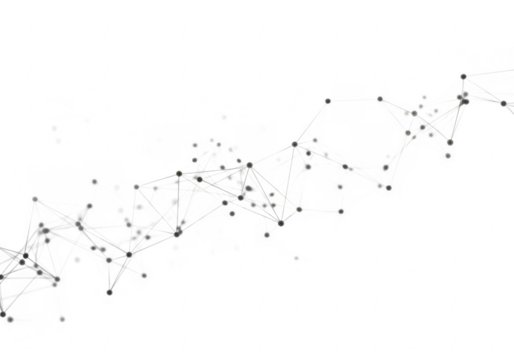Abstract digital network with interconnected nodes and lines, representing technology, data, and global communication on a clean transparent background