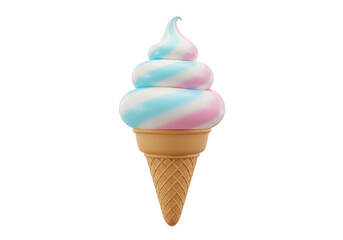 Isolated Swirled Pink and Blue Soft Serve Ice Cream in a Waffle Cone