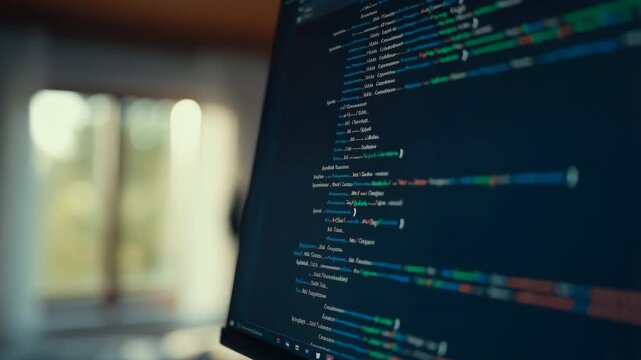 Computer screen showing code in modern office