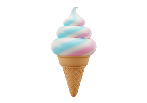 Isolated Swirled Pink and Blue Soft Serve Ice Cream in a Waffle Cone