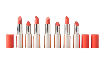 Obraz premium Array of Coral Lipsticks on Transparent Background