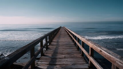 Obraz premium A tranquil wooden pier stretching into the serene ocean