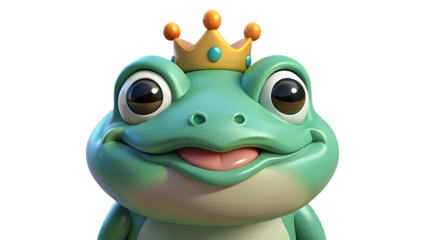 A cartoon frog with a crown on a black background