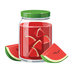 A Delicious Jar of Watermelon Jam with Fresh Watermelon - Vector Illustration

