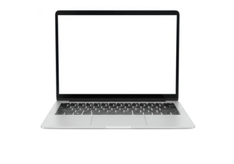 Modern laptop computer with blank screen, isolated on transparent background
