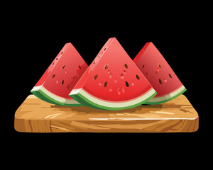 Fresh Slices of Watermelon on a Wooden Board - Vector Illustration