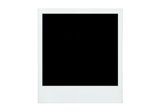 A blank white polaroid photo frame with a black screen, isolated on a transparent background, ready for your image