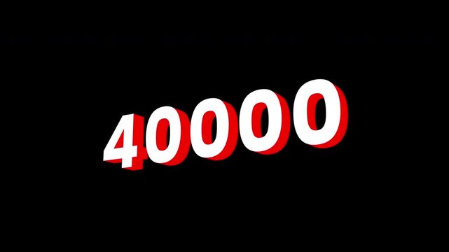 0 To 40000 or Forty Thousand Text Animation. Alpha matte with transparent background 4K resolution.