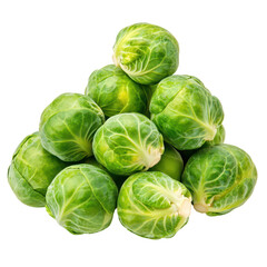 Fototapeta premium A stack of fresh, vibrant green brussels sprouts isolated on a dark background.