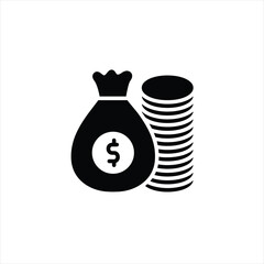 Money Bag and Coins Icon - Financial Savings and Wealth Concept