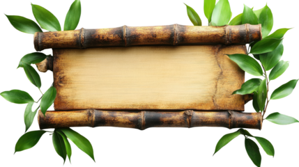 Bamboo sign plate cut out on white background