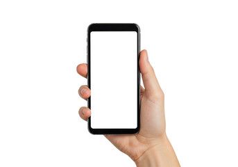 Hand holding a smartphone isolated on transparent background