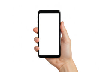 Hand holding a smartphone isolated on transparent background