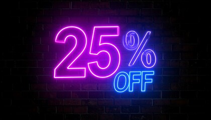 Neon sale sign with 25% off