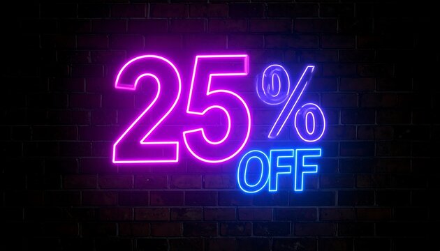 Neon sale sign with 25% off