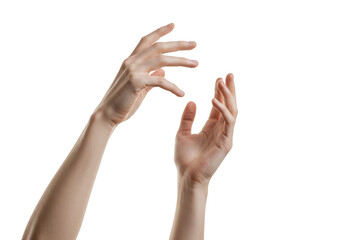 Two open hands reaching up isolated on transparent background
