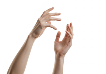 Two open hands reaching up isolated on transparent background