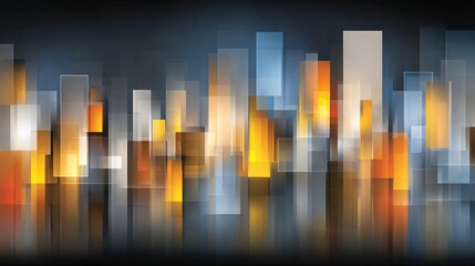 Abstract cityscape at night, glowing rectangles