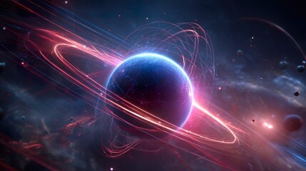 Abstract planet with energy lines in deep space