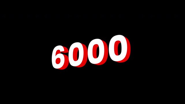 0 To 6000 or Six Thousand Text Animation. Alpha matte with transparent background 4K resolution.