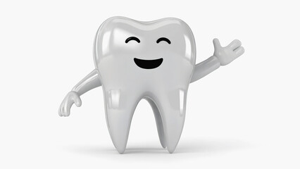 Smiling Shiny White Tooth Character Representing Dental Health and Hygiene”