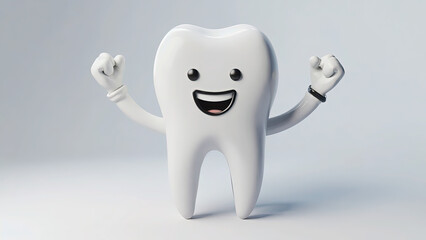 Smiling Shiny White Tooth Character Representing Dental Health and Hygiene”