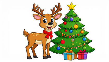 Naklejka premium christmas reindeer with christmas tree