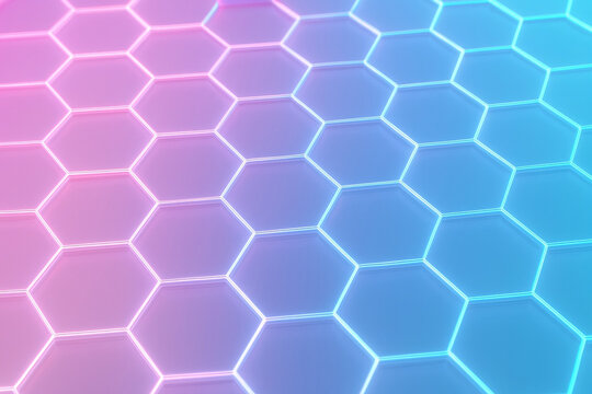 Crystalline Neon Honeycomb Abstract Pattern with Futuristic Glow