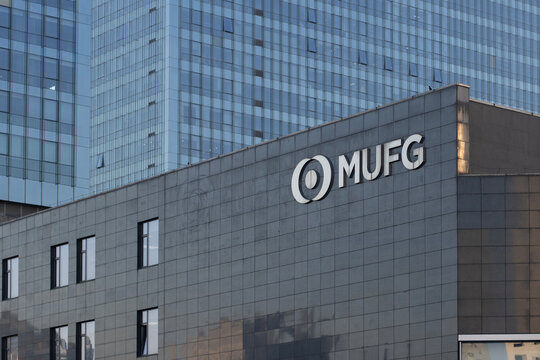 Beijing, China - Jan 17, 2025: MUFG logo is seen at MUFG Bank (China) Limited Beijing Branch. MUFG is a Japanese multinational financial group based in Tokyo, Japan.