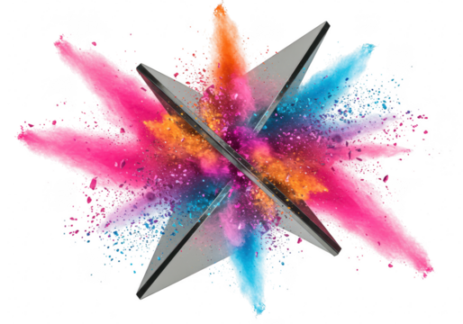 Explosion of colorful powder isolated on transparent background